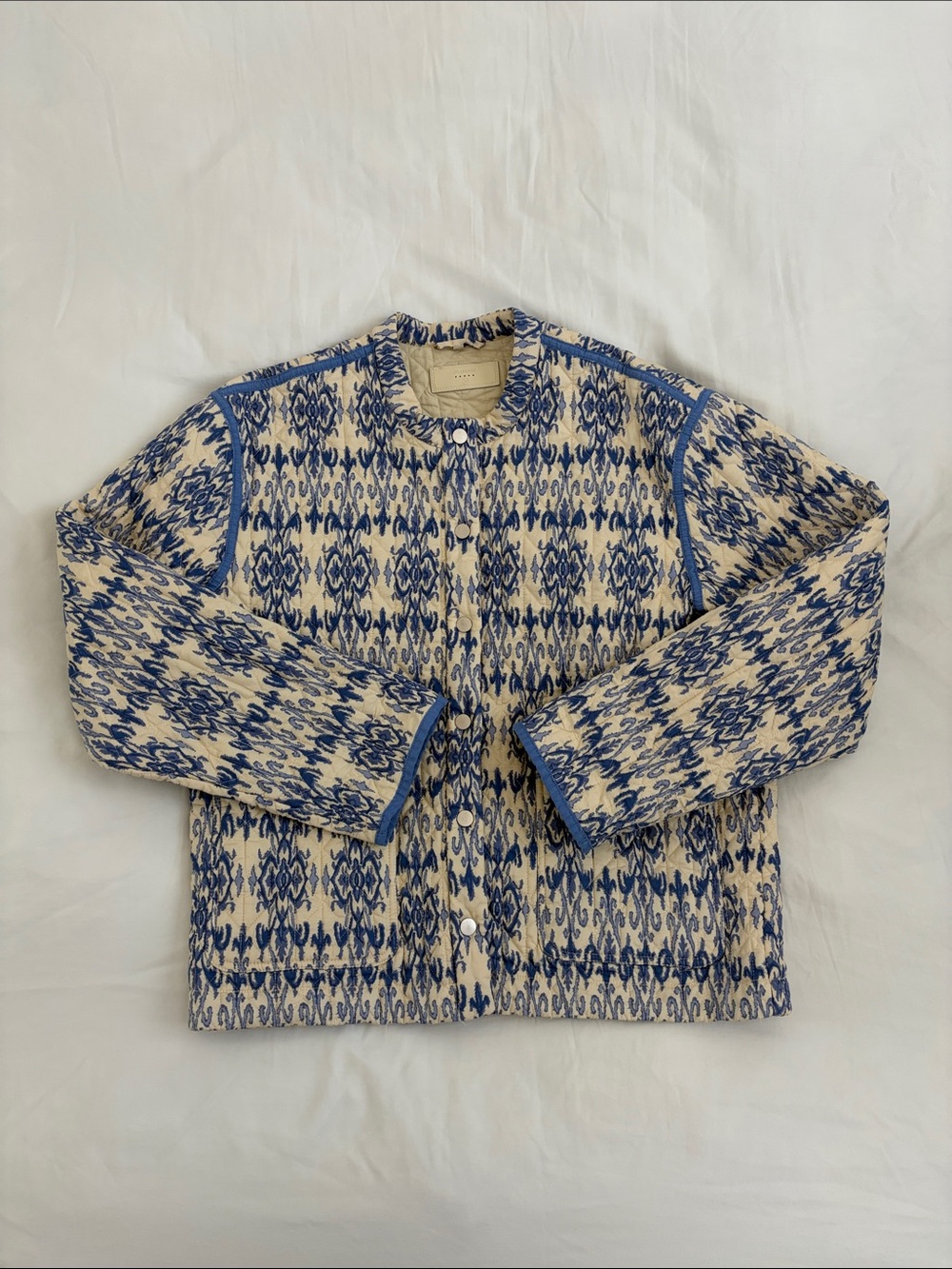 Blank NYC Blue and Cream Quilted Patterned Jacket